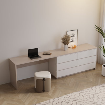  144'' W Modern Extendable Home Office Dresser Desk With 6 Storage Drawers