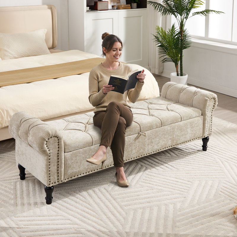 Banc de rangement rembourré 66,9 po Karsheen, Kaki