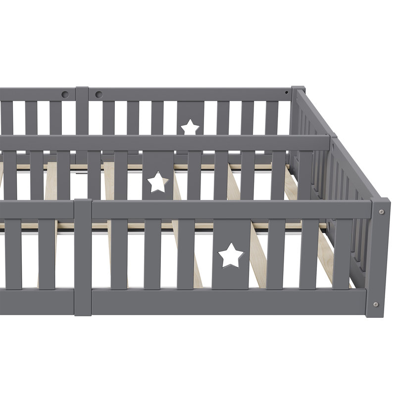 Floor Bed Frame Solid Pine Wood, Grey
