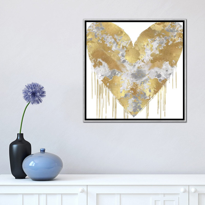 «Big Hearted Silver and Gold» par Lindsay Rodgers - impression d'art graphique, H 18 po x l 18 po x 1,5 po
