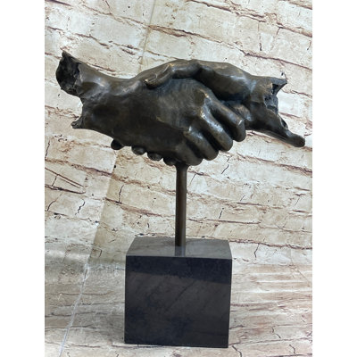 Sirena Handshake Friendship Surreal Abstract Bronze Statue Sculpture Marble Base Dali 15 Inches X 14 Inches