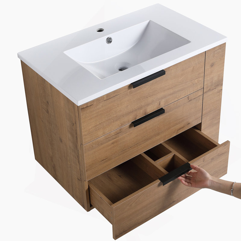 Meuble-lavabo mural 30 po avec lavabo et tiroir à fermeture en douceur