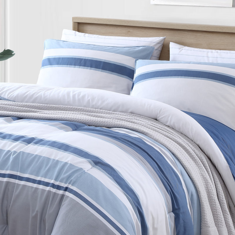 Full Blue Cotton Reversible Comforter Set with Shams