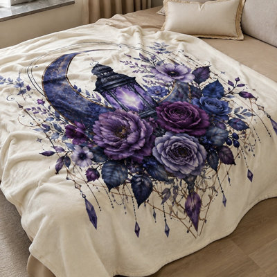 Couverture florale élégante à motif de lanterne lunaire gothique, tapisserie céleste à thème lunaire pour la chambre et le salon. Décoration intérieure
