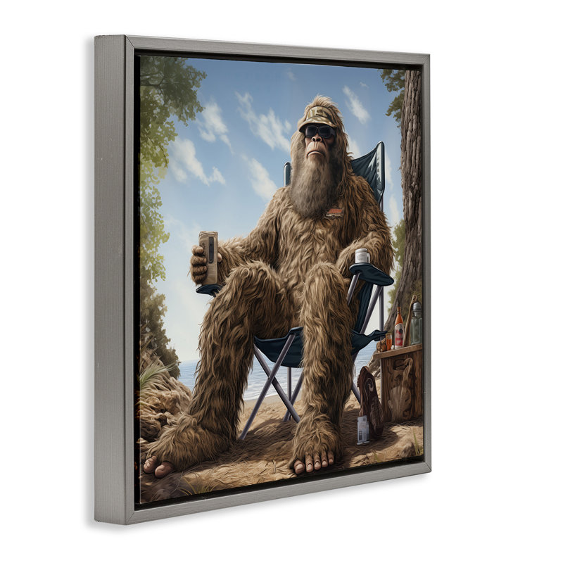 «Mythical Monster on Beach», art mural sur toile par Jim Baldwin, Cadre flottant gris lustré, H 18 po x l 18 po x P 1,7 po