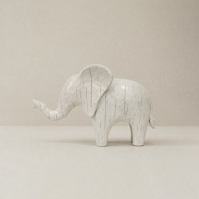 Figurine éléphant de style Mid-Century moderne, sculpture en résine blanche de 10,6 po avec texture sculptée à la main, statue d'animal bohème pour manteau de cheminée ou cadeau