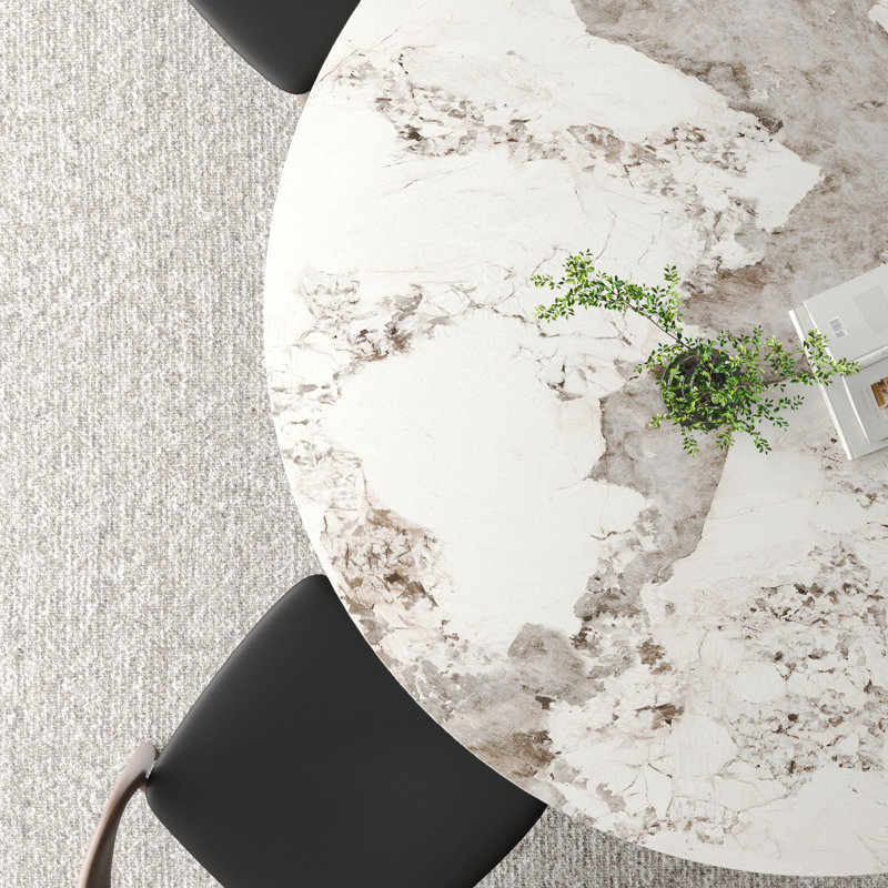 Ikerne Sintered Stone Dining Set with Round Stone Table Top, 29.5" H x 59" W x 59" D, 7 Pieces: Table, 6 Chairs