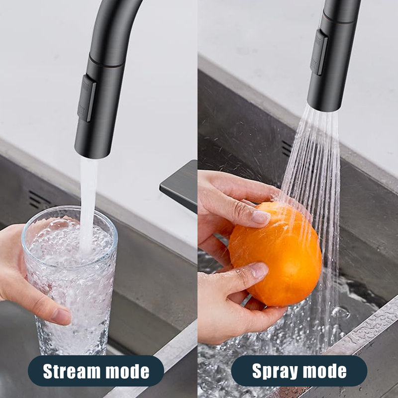 Stainless Steel Kitchen Faucet With Pull-Down Sprayer, High Arc Modern Classic Faucet With Deck, Suitable For 1 Or 3 Holes