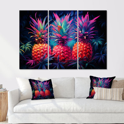 «Neon Pinapple Nectar II - Pineapples», ensemble de reproduction d'art mural