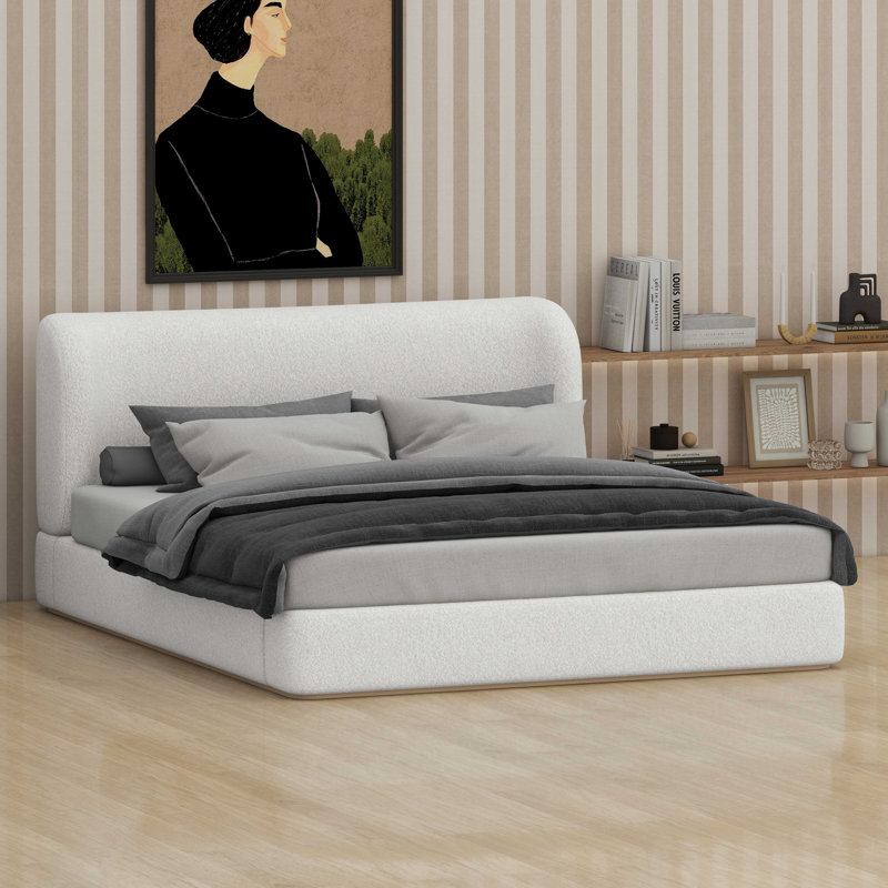 Plateforme de lit moderne et rembourrée conçue pour une silhouette discrète, White