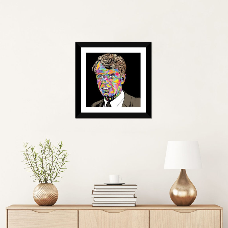 Robert Kennedy par Technodrome1 - impression d'art graphique, H 16 po x l 16 po x p 1 po, Blanc, Papier encadré noir