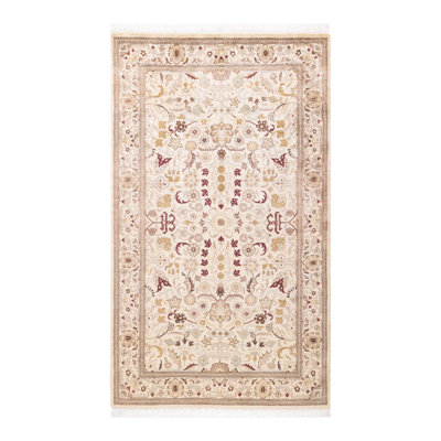 Tapis unique ivoire / brun / bleu / bourgogne noué à la main 3 pi 2 po x 5 pi 2 po Mogul