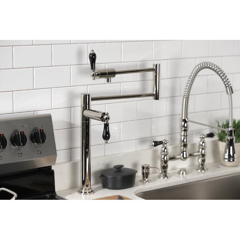 Kingston Brass Metropolitan Two-Handle 1-Hole Deck Mount Pot Filler Faucet, Polished Nickel/Black