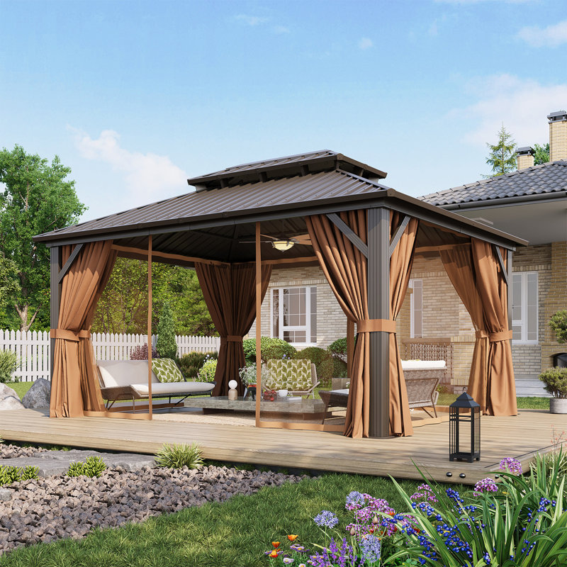 16 pi L 12 pi. D Pavillon de jardin en métal, Brun