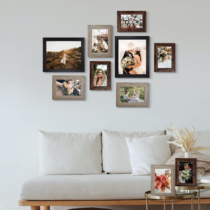 Black&Gray&Brown Picture Frame - Set of 10 with Mat, Black/Beige/Brown