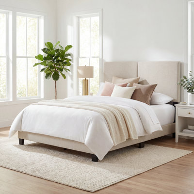 Lit plateforme en lin Boyd Sleep Milan | Tête de lit réglable | Structure en bois | Capacité de 700 lb | Style campagnard moderne