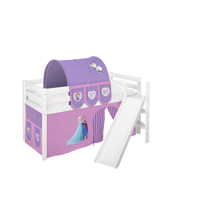 Jelle Mid Sleeper Bed with Curtain, European Single (90 x 200cm), Purple