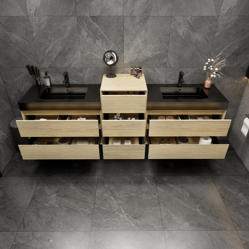 Golitz Wall-Mounted Double Bathroom Vanity Set, Teak