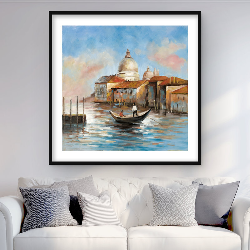 «Two Europeans on a Gondola - Orange Office», reproduction encadrée, H 36 po x l 36 po, Noir