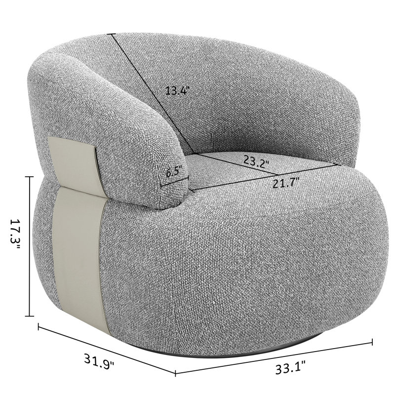Hillip 360° Rotation Modern Swivel Upholstered Accent Barrel Chair for Living Room & Apartment & Bedroom, Gray Boucle