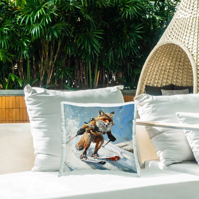 Coussin d'extérieur imprimé "Ski Slopes Fox" par Lazar Studio