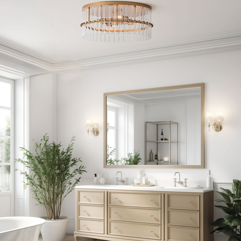 Casandra 18.7" 4-Light Hollow Half-cut Glass Drum Flush Mount - Brushed Brass
