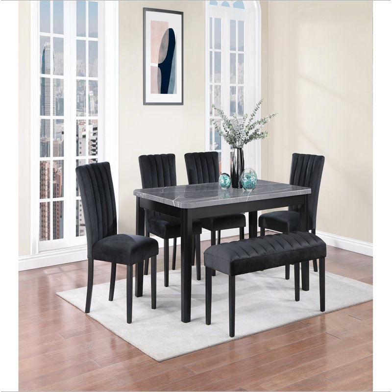 Ensemble de 4 chaises et banc Vhong, 6 pièces: table, banc, 4 chaises
