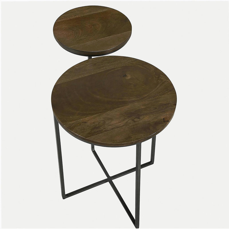 Table d'appoint naturelle et grise à deux niveaux