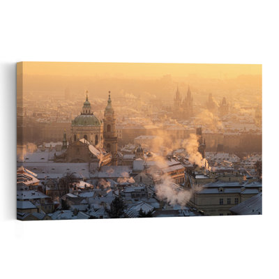 Golden Prague Winter Morning Abstract Contemporary Architecture City Wall Art Print 1 Piece Wrapped Canvas Wall Art