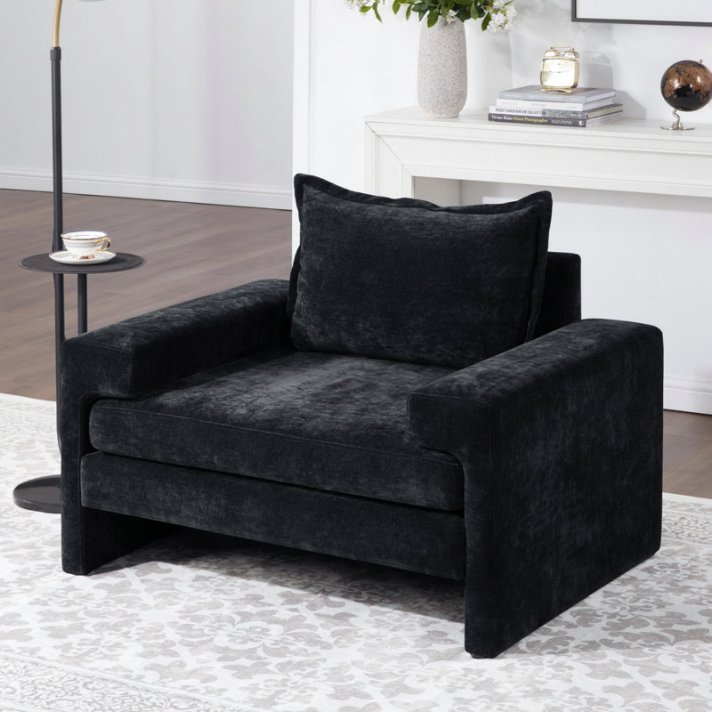 Fauteuil rembourré, fauteuil d'appoint avec accoudoirs larges pour le salon, la chambre à coucher, le bureau, Noir