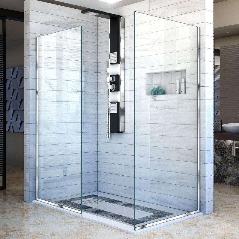 Panneau de verre fixe sans cadre l 30 po x H 72 po Linea, Chrome