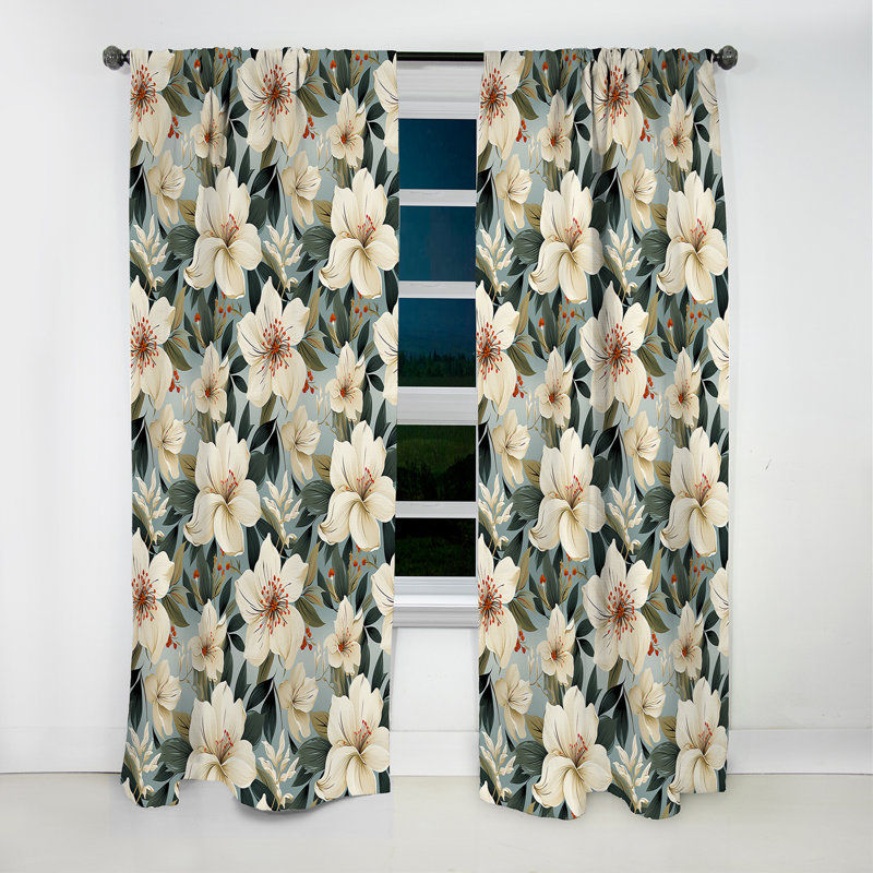 Neutral Zen Tropical Pattern I - Tropical Velvet Curtain - Room Darkening - 1 panel, 52" W x 84" L
