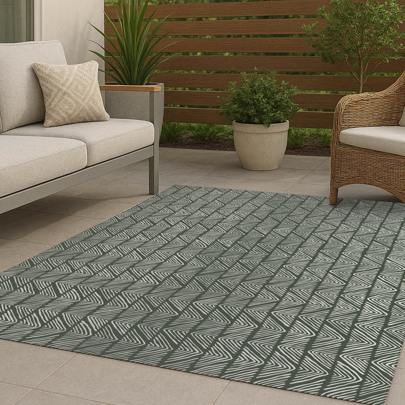 Chev Wave Stripe Non-Slip Outdoor Rug, Rectangle 5' x 7'