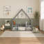 Lit simple en bois en forme de maison avec clôture, garde-corps, gris-135402000-135402002