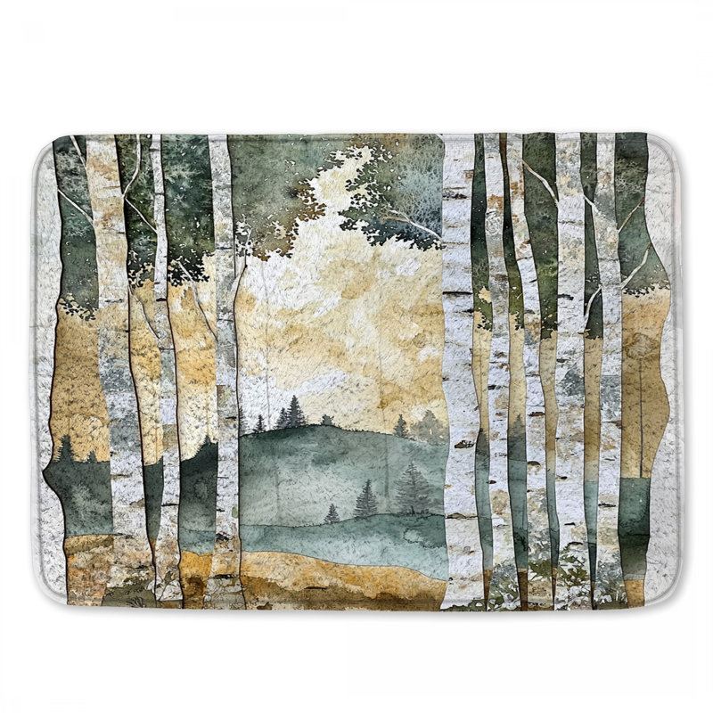 Birch Tree Forest Landscape Bath Mat, 34in W x 21in L