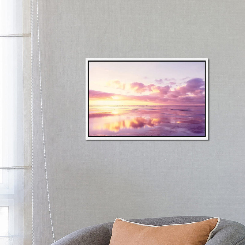 Sunrise On Beach, North Sea, Germany 1 Piece Wall Art on Canvas, 66.04 cm H x 45.72 cm W, White Floater Frame