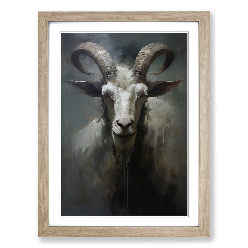 Goat Gestural - Framed Print, 46cm H x 34cm W x 2cm D, Oak
