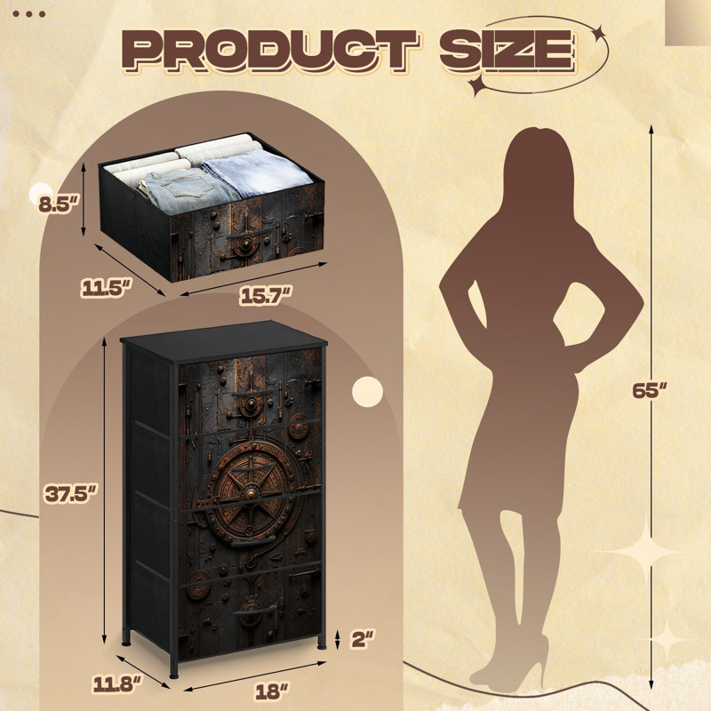 Commode pour chambre à coucher avec 4 tiroirs de rangement Steampunk