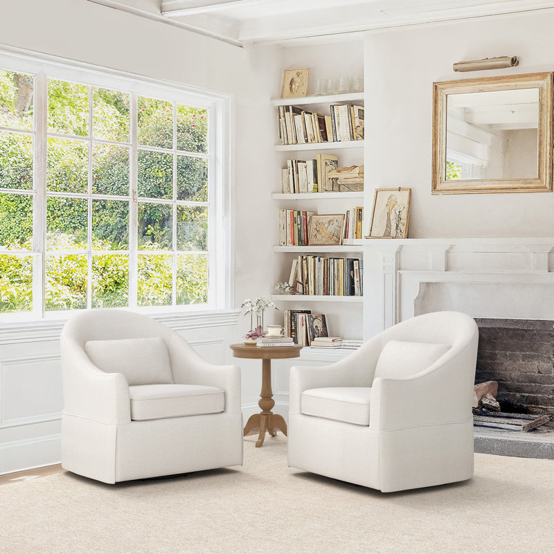 Martha Upholstered Swivel Barrel Chair(Set Of 2), Cream White