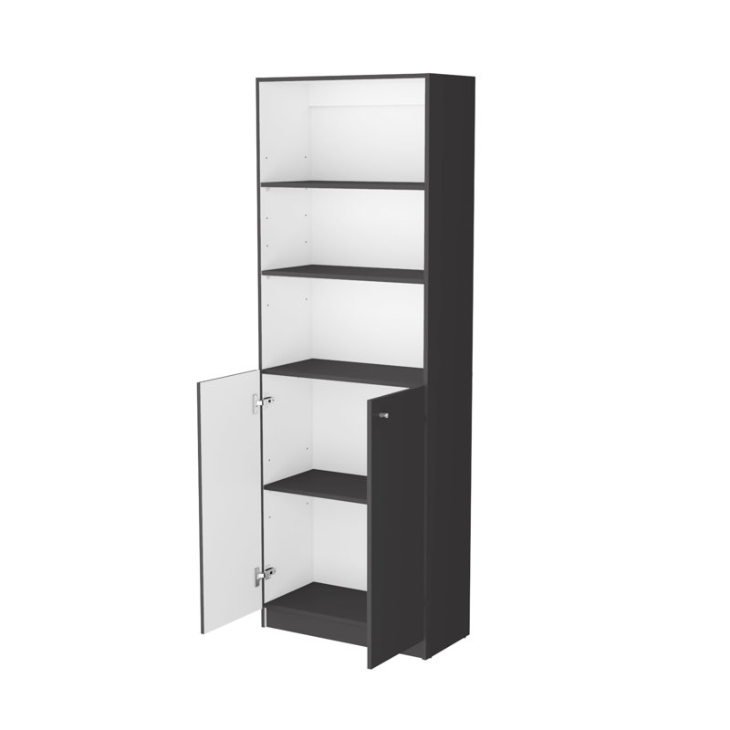 Bibliothèque à 2 portes avec extérieur gris mat et blanc - Améliorez votre espace de vie dans un style spacieux pour la maison