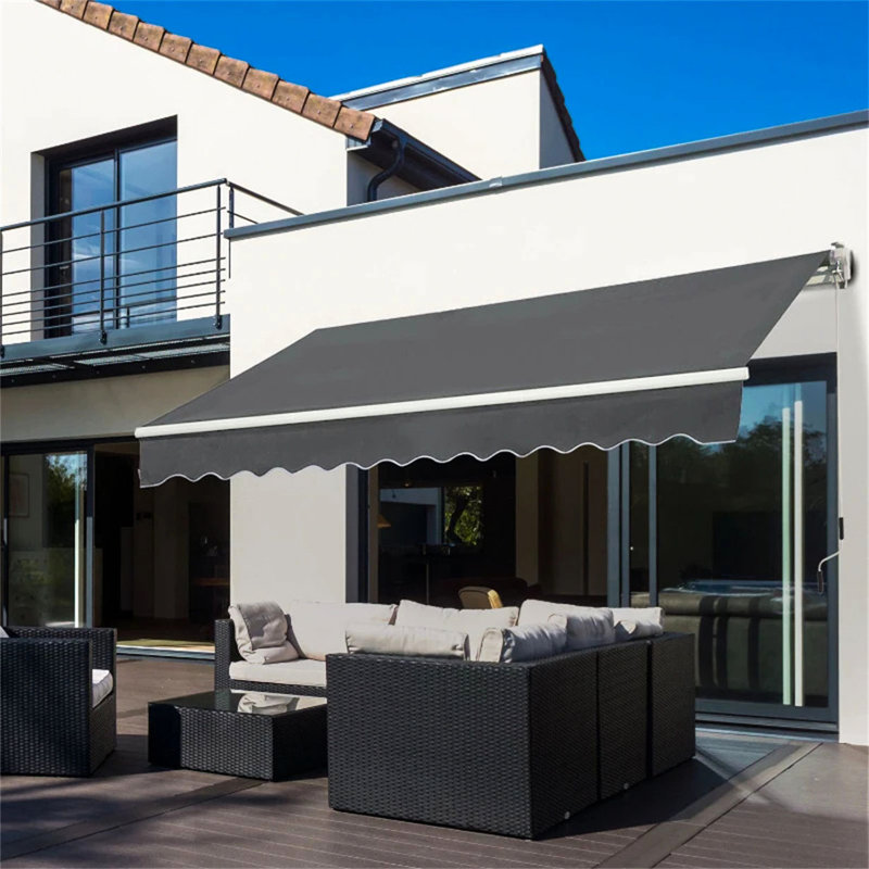 META 350cm W x 250cm D Fabric Cover Retractable Patio Awning, Grey