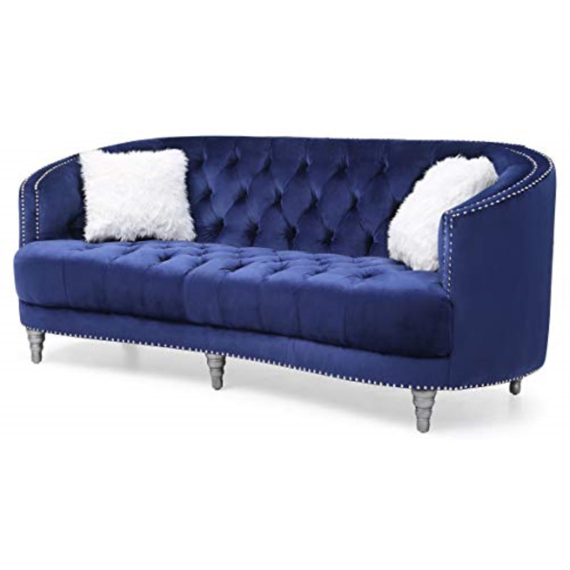 Ernst Recessed Arm Curved Loveseat, Blue, 35"H x 90"W x 37"D