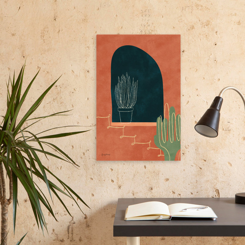 Montagneux I - art abstrait cactus bleu, H 24 po x l 16 po