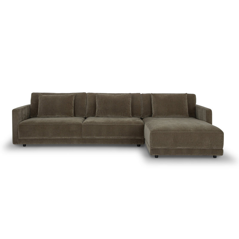 Kenji Upholstered L-Shaped Sectional, Right Hand Facing, Olive Green Performance Chenille