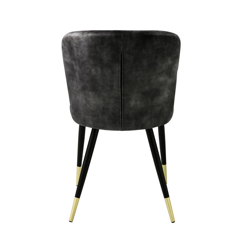 Charcoal Velvet Upholstered Side Chair with Black Metal Legs