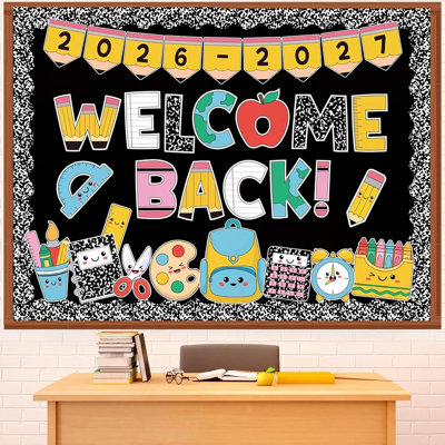 Funrous Welcome Back To School Bulletin Board Set – Inspirational Classroom Decorations With Stationery-themed Paper Cutouts For First Day Of School, Elementary & Preschool Teacher Supplies