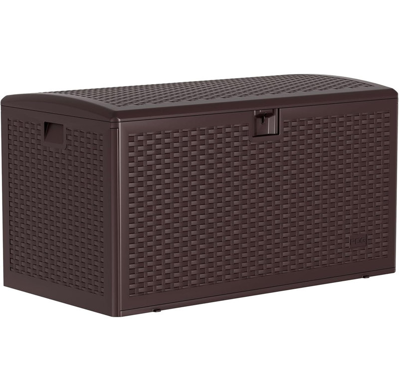 Boîte de rangement en résine imperméable 99 gallons, contenant de rangement extérieur verrouillable pour patio et piscine