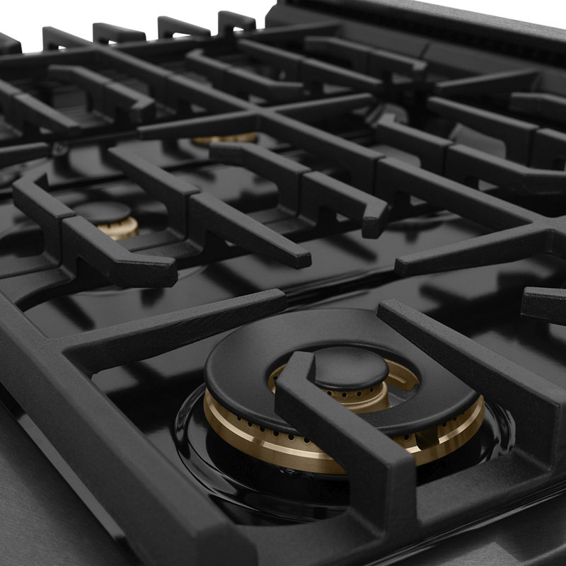 ZLINE 36 in. Paramount Gas Range with Convection Oven in Black Satin Steel with 6 Brass Burners