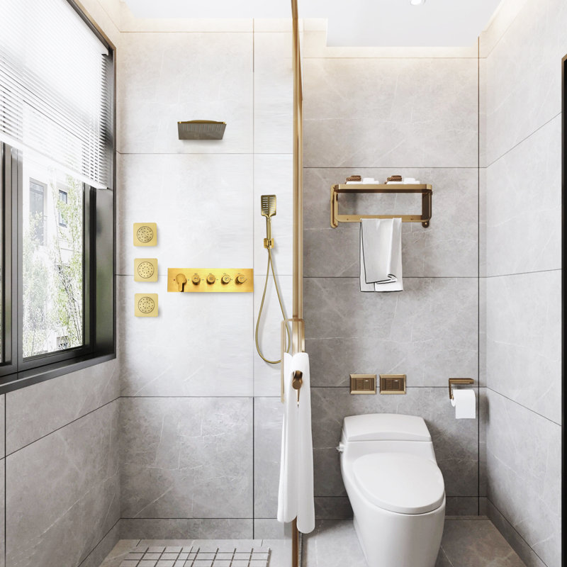 Système de douche complet avec valve brute, Or brossé
