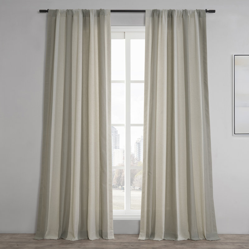 Eui Del Mar Striped Linen Blend Sheer Curtains - Single Panel Drapes, 50"W x 84"L, Stone